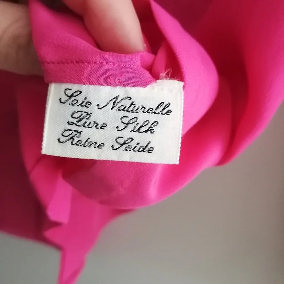 Vintage Peony Pure Silk Hand Embroidered Pink Long Sleeve Blouse Size 34 Small - Picture 13 of 17